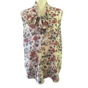 Liz Claiborne Women Floral Sleeveless Button Down Shirt with Neck Tie Size 100%